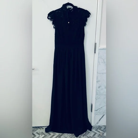 Rachel Zoe black lace paneled floor length gown size 6 - Picture 7 of 8